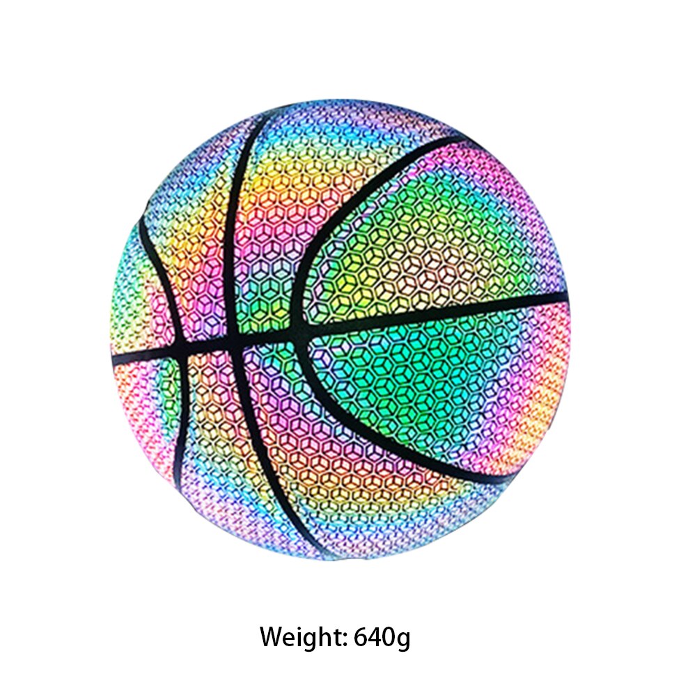 Palla da basket luminosa sfera Flash illuminata riflettente olografica PU gioco di sport notturni di pallacanestro incandescente resistente all&#39;usura