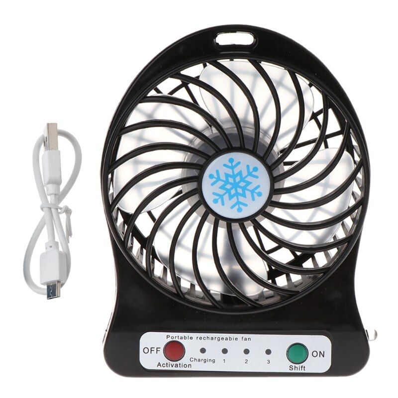 Ventilador USB portátil para escritorio, 5W, para ventilador de luz LED al aire libre, sin batería 18650: Black
