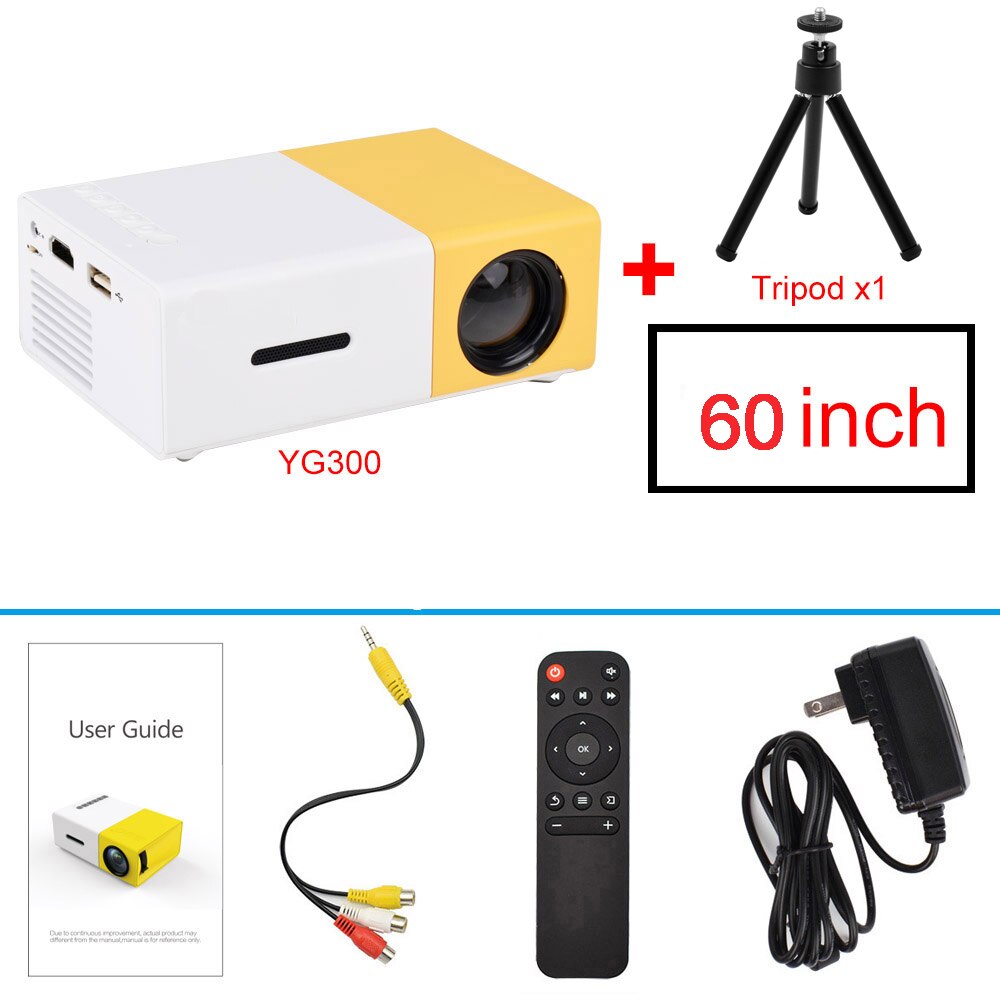 Aao YG300 Mini Projector Audio YG-300 Hdmi Usb Draagbare Projector Ondersteuning 1080P Home Media Video Player Kid Spelen YG310: YG300 Tripod Screen