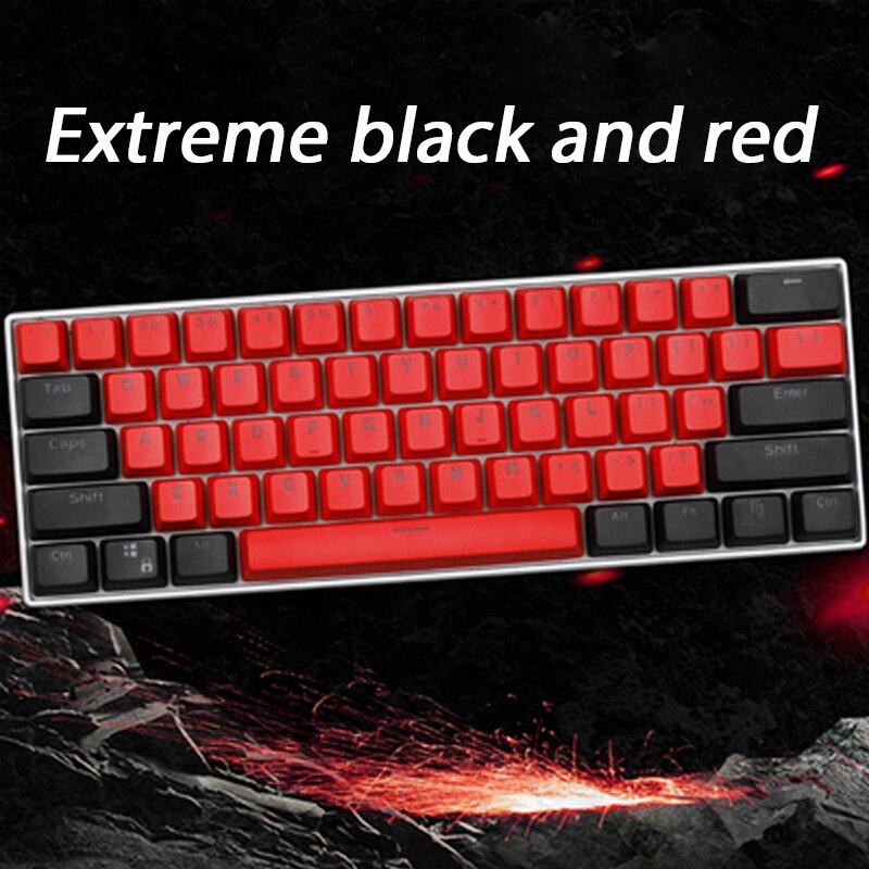 61-key OEM Profile Korean Keycaps PBT Korean keycap two-color injection + transparent keycap mechanical keyboard: Black red