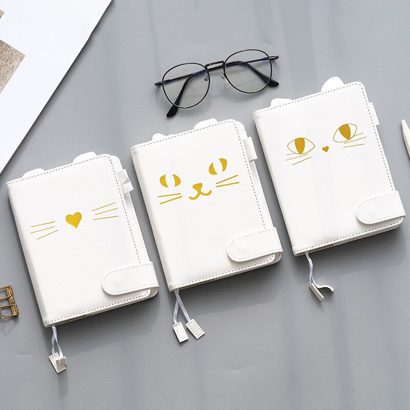 1 Pcs diary book PU shell notebook cute cartoon cat plan notebook soft cute girl print notebook diary A6