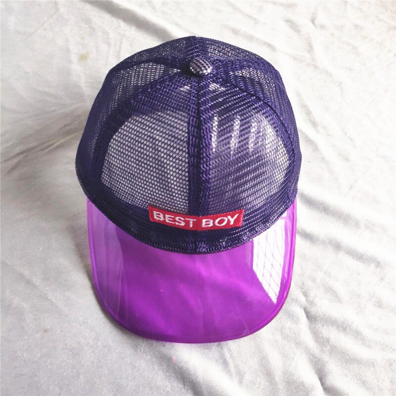 Gorras de béisbol con visera de plástico y malla para niños y niñas, gorras de béisbol con visera de plástico de PVC, Snapbacks de caramelo, Gorros: purple