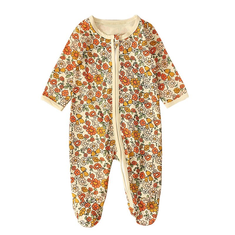 0-12M Leuke Pasgeboren Baby Jongen Meisje Lange Mouwen Rits Bloemen Romper Jumpsuit Met Footies Outfits Katoenen Kleding: A / 12m