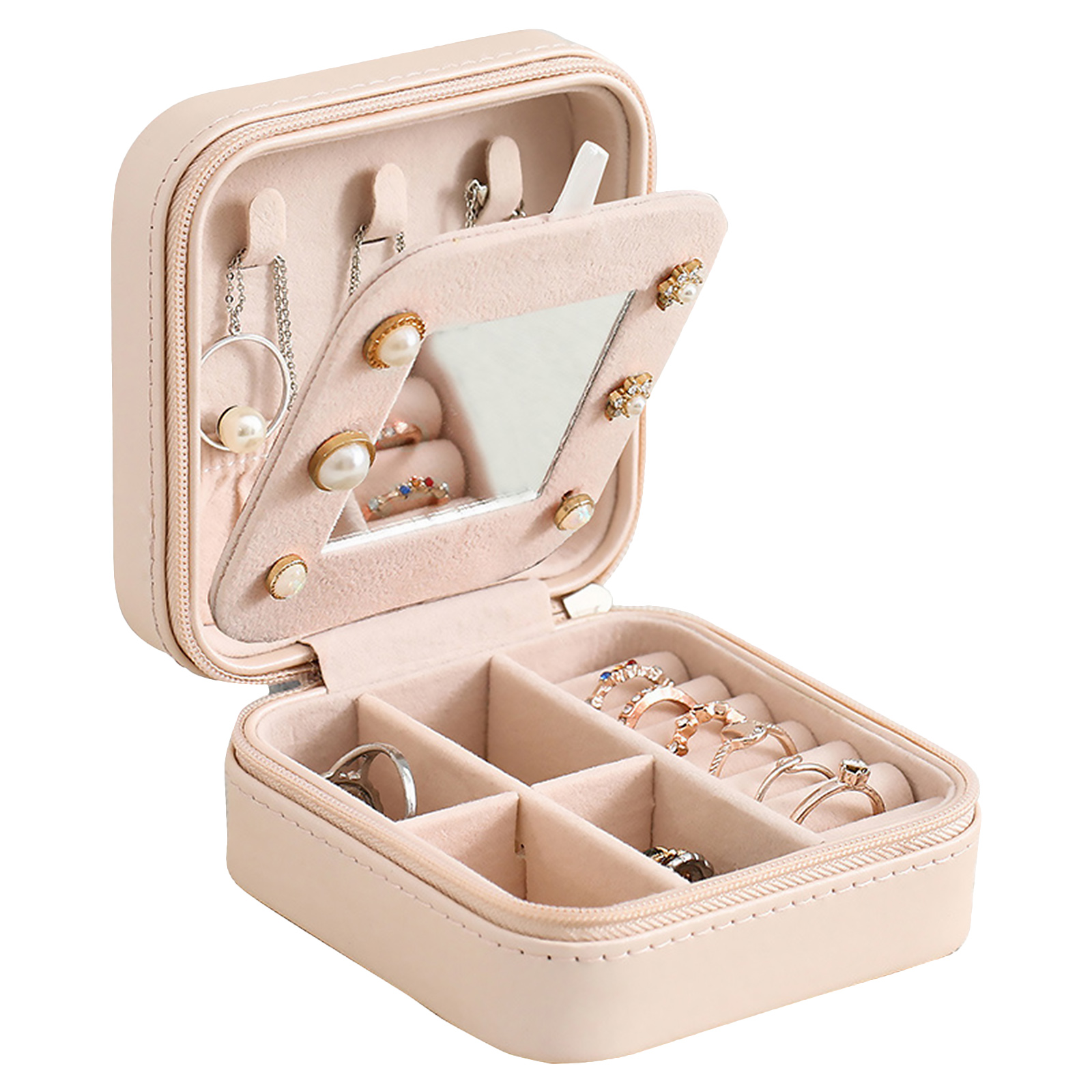 Velvet Portable Jewelry Box Jewelry Organizer Display Travel Jewelry Case Boxes Button Leather Storage Zipper Jewelers Joyero