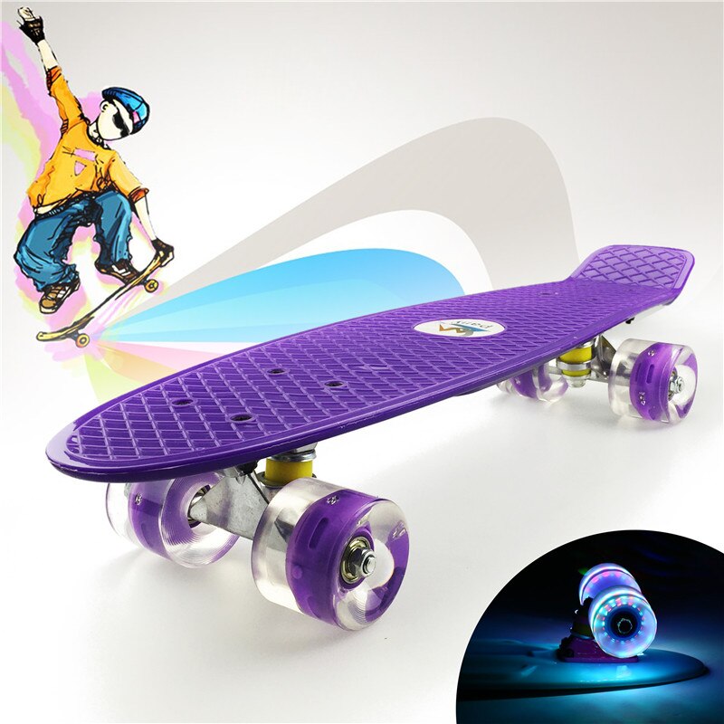 Flashy Penny Board 22 inch Skateboard Cruiser For Kids Mini Skate Board Outdoor Sports Retro Flashing 4 wheels Skates: purple
