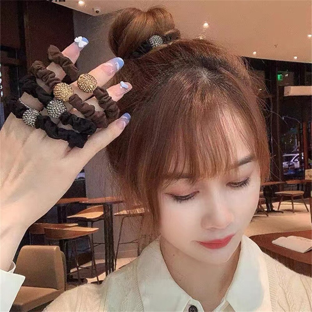 Koreanische Strass Dickdarm Ring Weibliche Hohe Elastische Haar Ring Kristall Perlen Gummi Haar Bänder Gummiband Kopfschmuck