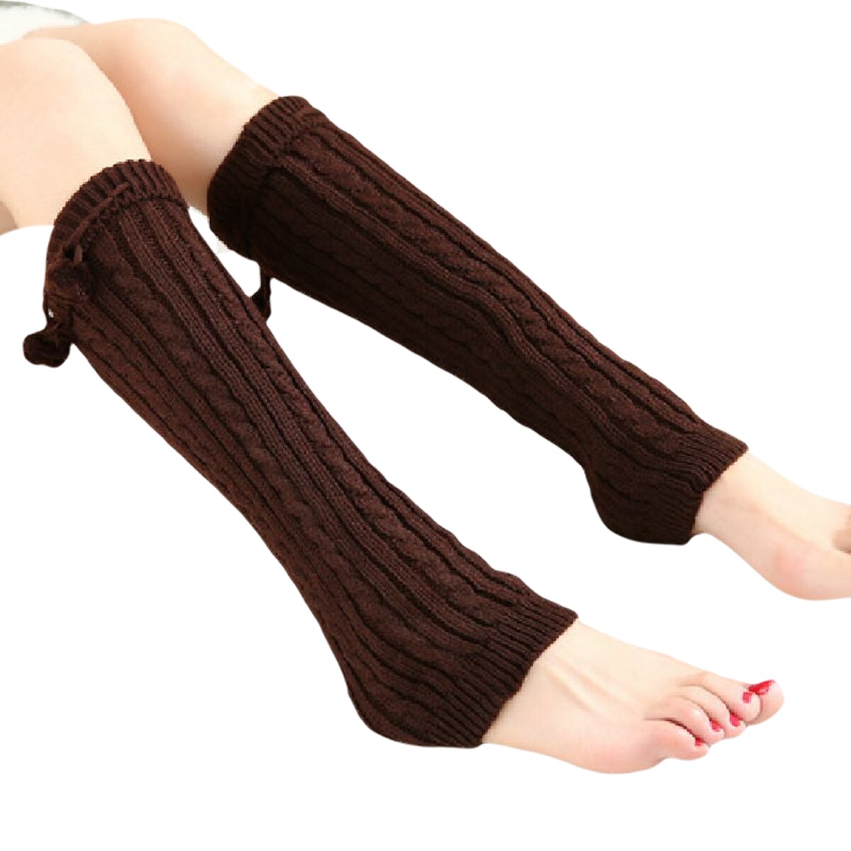 Calentador de piernas femenino Color sólido media de punto protector de pierna para mujeres gris claro/Gris oscuro/café/púrpura: Caqui