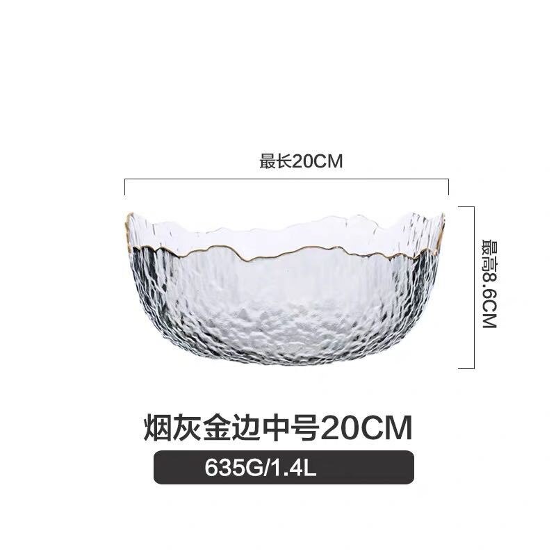 Cuenco de vidrio de corte dorado de estilo japonés, cuenco grande transparente Irregular para ensalada de verduras y frutas, cuenco rojo de Red, cuenco de postre: Azul