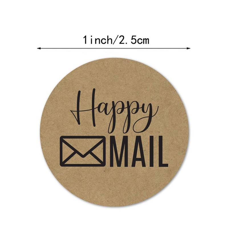 100-500pcs Happy Mail Stickers Scrapbooking1 Inch Round Kraft Stickers Seal Labels Envelope Packaging Labels Stationery Sticker