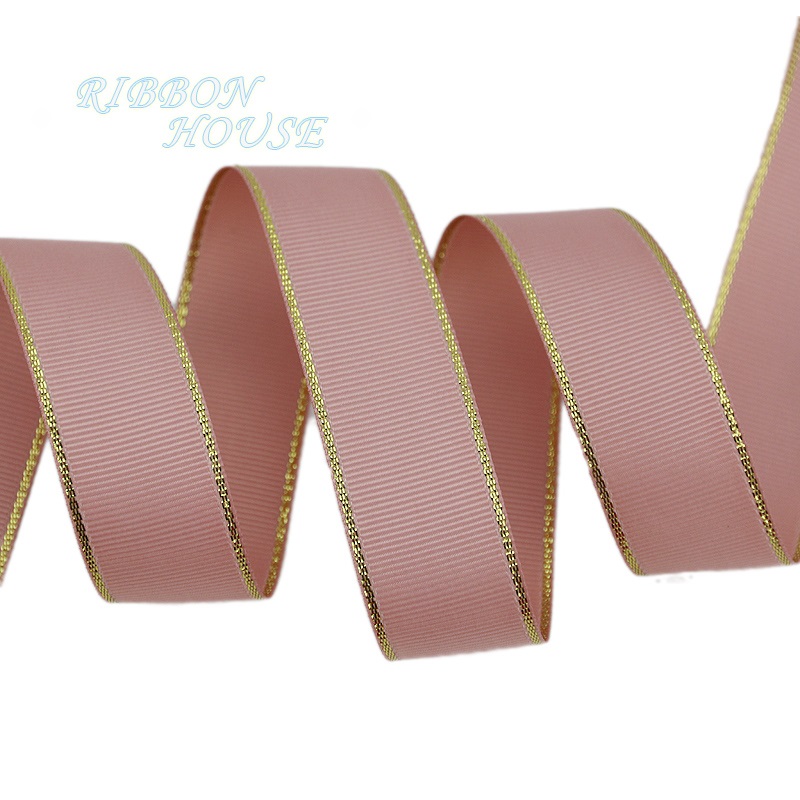 (10 yards/parti) pink kød guld sølv kant grosgrain bånd indpakning julebånd: Guld / 25mm