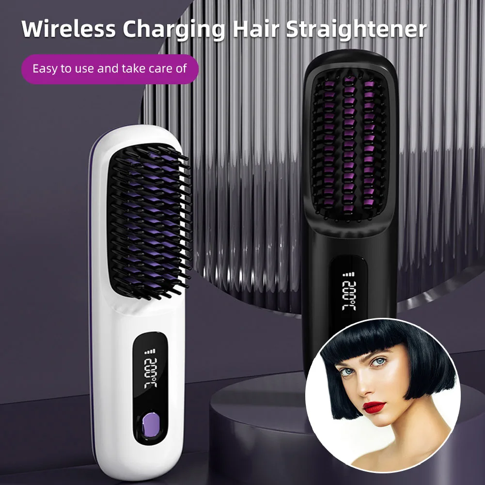 Haarglätterbürste, USB wiederaufladbar, kabellos, negative Ionen, heiße Bürste, elektrisch, flauschig, lockiges Haar, Styling, Entwirrungskamm