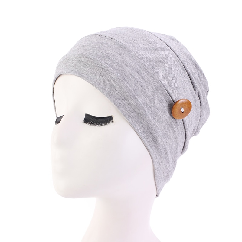 Chemo Hoed Zachte Katoenen Verlies Kanker Hoed Met Knop Voor Dragen Oor Bescherming Hoed Tulband Vrouwen Slaap Cap Dames Hoofddeksels