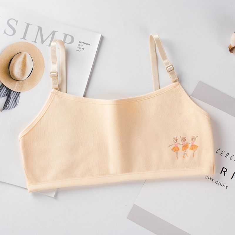 Young Girls Double Layer Cotton Bra Cartoon Ballet Dancer Adjustable Bralette L4MC