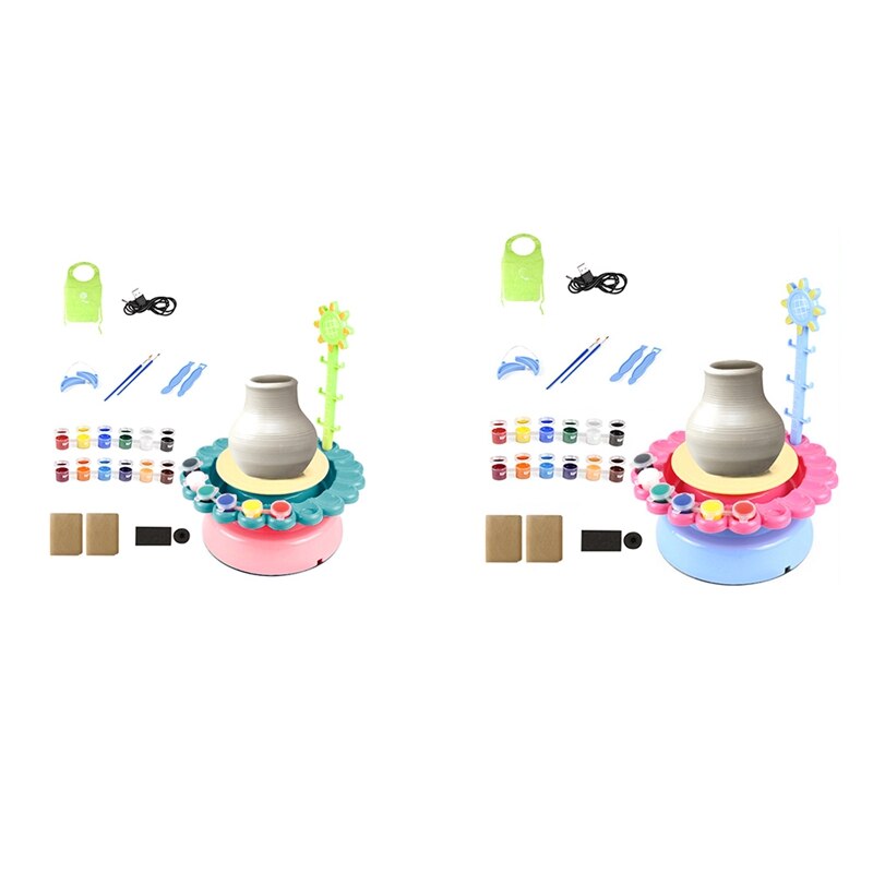 Mini Electric Pottery Machine Household Pottery Making Toy Interactive Game DIY Handicraft Ceramic Kit