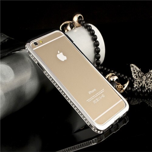 Luxe Aluminium Metalen Frame Bling Bling Crystal Rhinestone Diamond Cover Shockproof Bumper Case Voor iPhone 6 Plus/6 S Plus 5.5": Silver