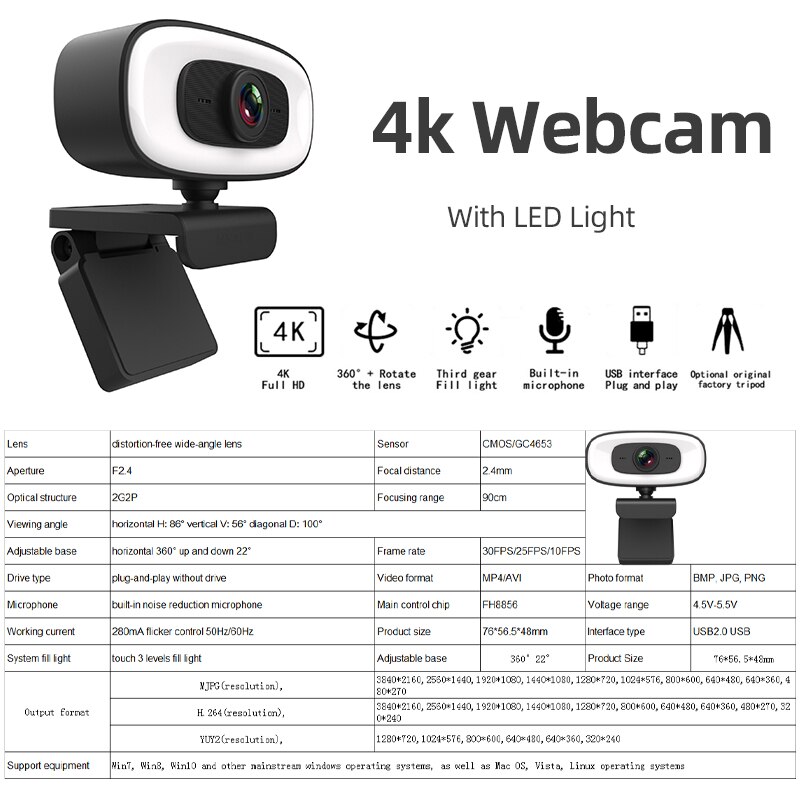 Original 4K Webcam 2K 1080P Full HD Conference PC Webcam Autofocus USB Web Camera Laptop Desktop Office Meeting Home With MIC