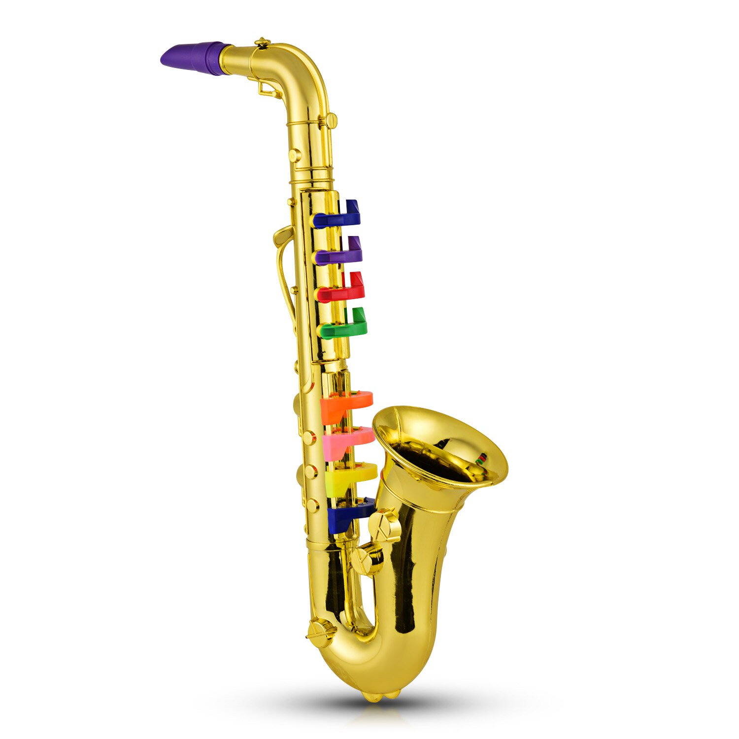 Saxofon børn musikalske blæseinstrumenter abs metallisk guld saxofon med 8 farvede nøgler