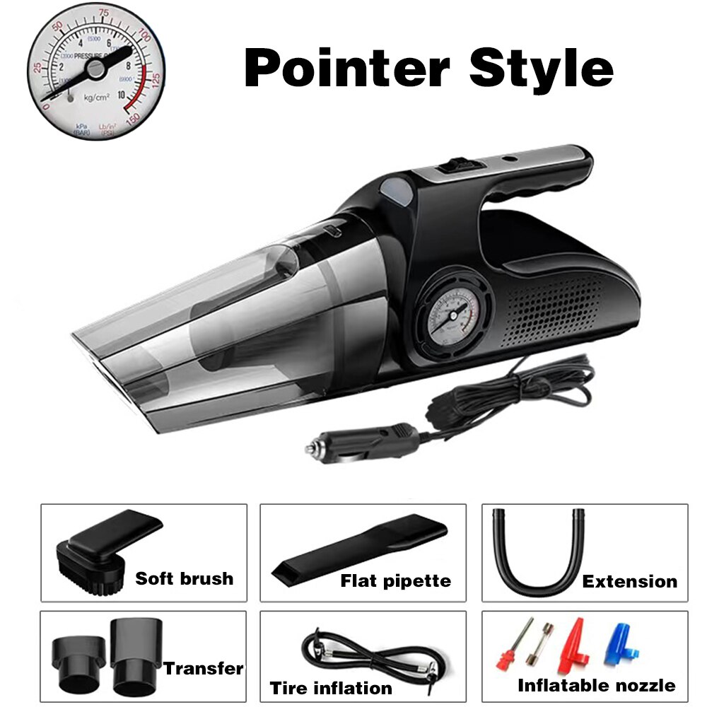 Portable 150PSI Car Tire Inflator Vacuum cleaner Digital Screen Air Compressor Pump with LED Light DC12V Pump for Car Motorcycle: Pointer Light Style