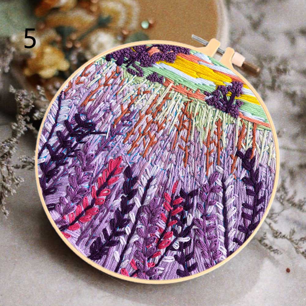 DIY Embroidery Flower Landscape Handwork Needlework for Beginner Cross Stitch kit Ribbon Painting Embroidery Hoop Home Decor: A-5