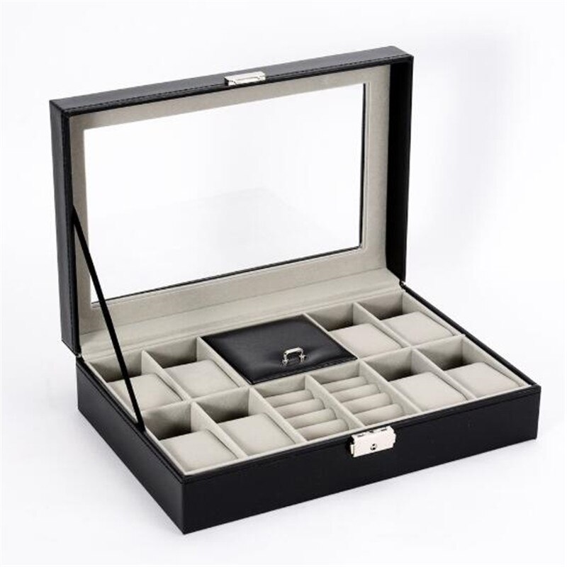 6/6 + 3/8 + 2 Grids Storage Horloge Doos 8/10/12 Grids Pu Lederen Horloge Houder Organizer Voor Quartz horloge Sieraden Dozen Display: A 8 Plus 2 Grid