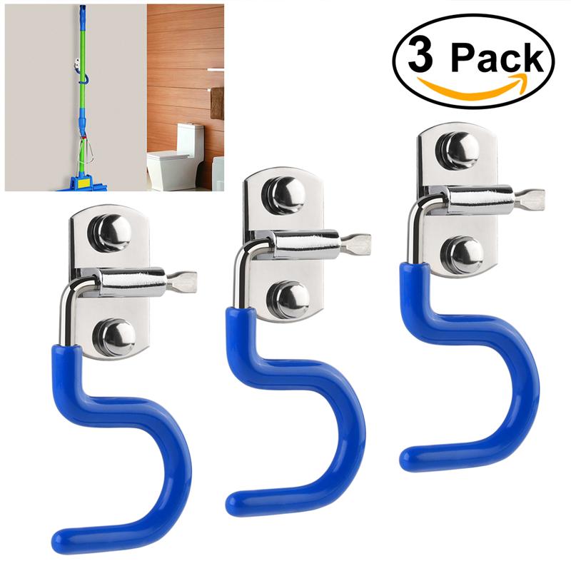 Colgador en forma de S de acero inoxidable 3 uds., gancho de fregona, soporte para escoba, organizador montado en la pared, colgador de almacenamiento para cepillos