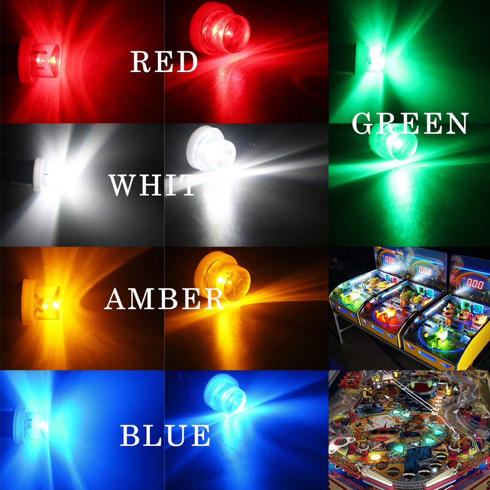 20Pcs Dc 6V 6.3V 44 47 BA9S Led Gloeilamp T4W T11 Pinball Game Machine Lichten Wit blauw Rood Amber Groen Auto Indicator Bollen