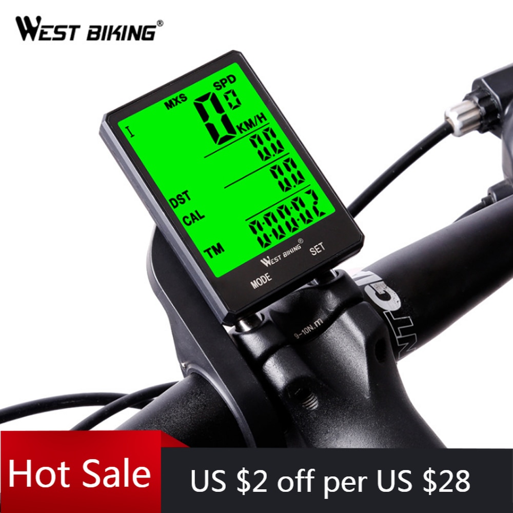 West cycling draadloze fietscomputer waterdichte grote scherm fietscomputer fiets snelheidsmeter kilometerteller led digitaal horloge snelheidsmeter