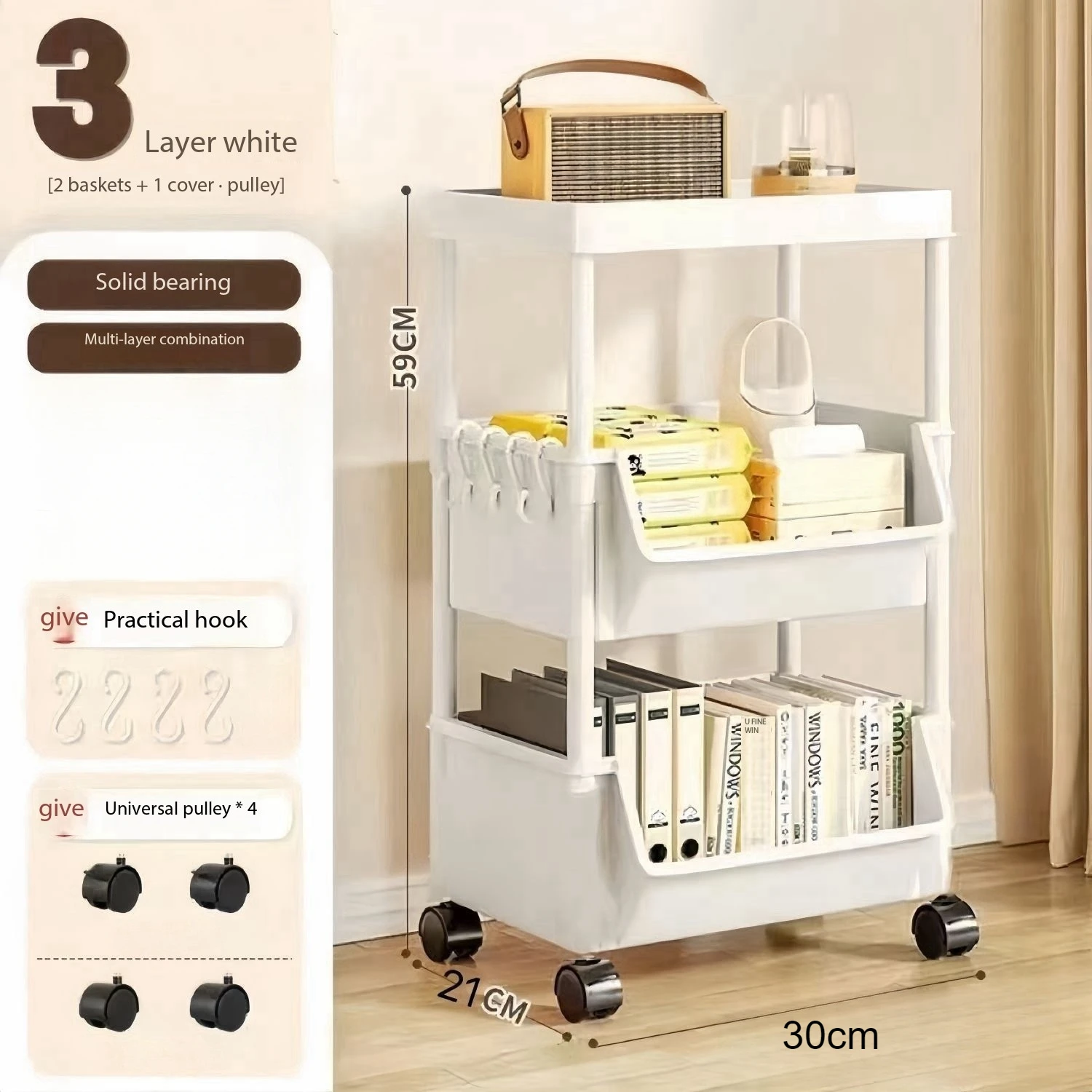 Tragbares, bewegliches Lagerregal, mehrstöckiges Wagen-Regal mit schmalem Schlitz und Rädern für Küche, Badezimmer, Wohnzimmer, Bücher, Organizer: dunkel khaki