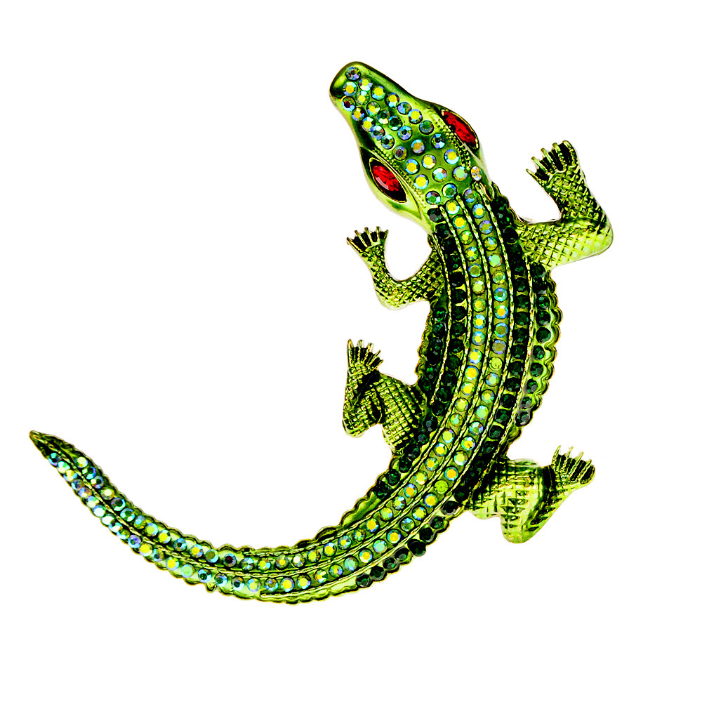 Cindy Xiang Rhinestone Crocodile Broche: green