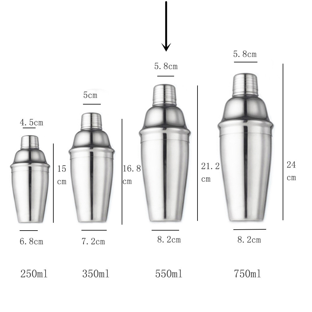 350ml 550ml 750ml Stainless Steel Cocktail Shaker Three Stage Wine Mixer: DEEP BLUE