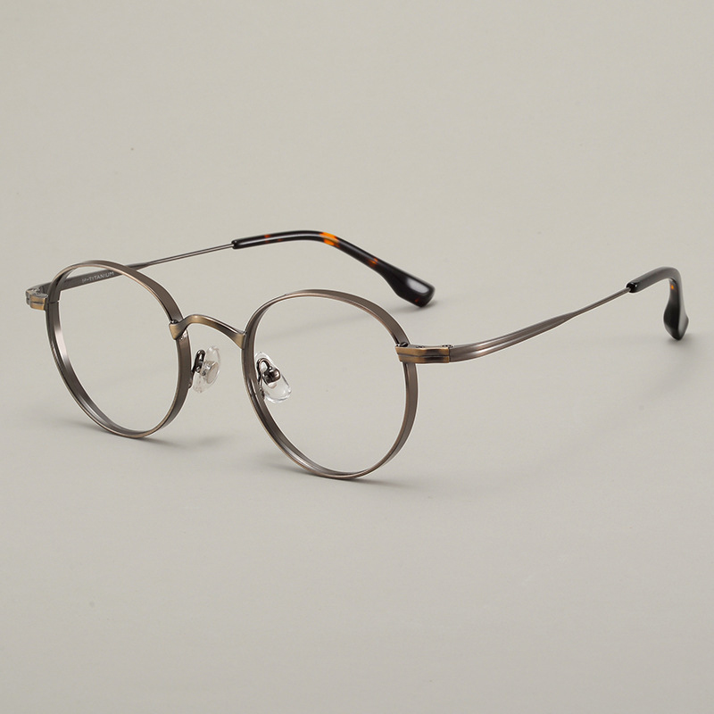 Små runde titanbriller merkevare ovale briller vintage justerbar nesepute utvidede innfatninger: Blå / Khaki