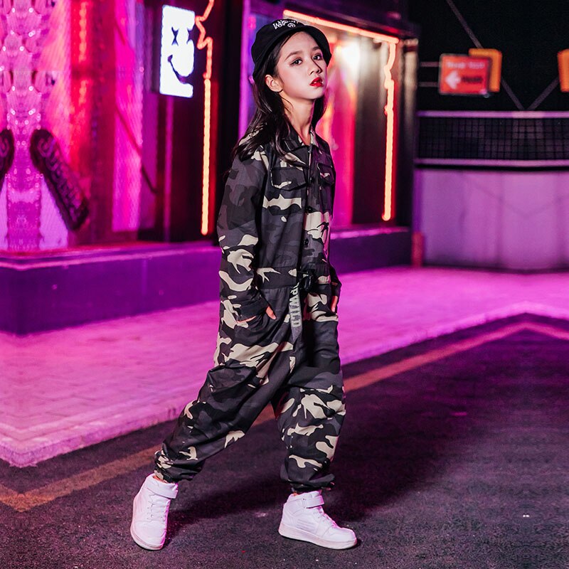Children Hip Hop Dance Costume Kids Camouflage Onesie Hiphop Jazz Dance Outfit Girls Performance Clothing Wear BL3360