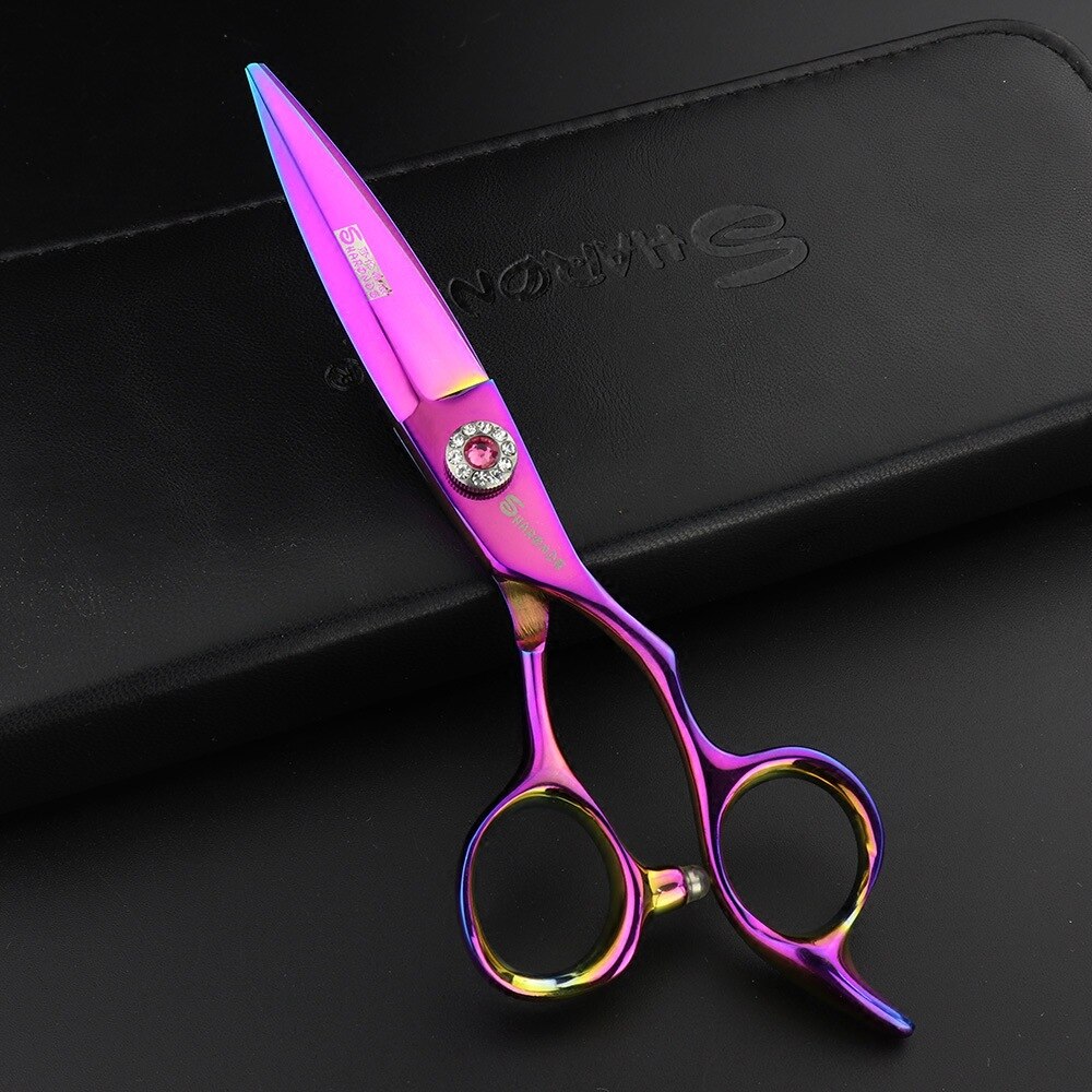 Hairdressers Barber Special Scissors Household 6" Willow Leaf Scissors Japanese Style 440C Sliding Cutting Shears Gilt Purple: purple golden