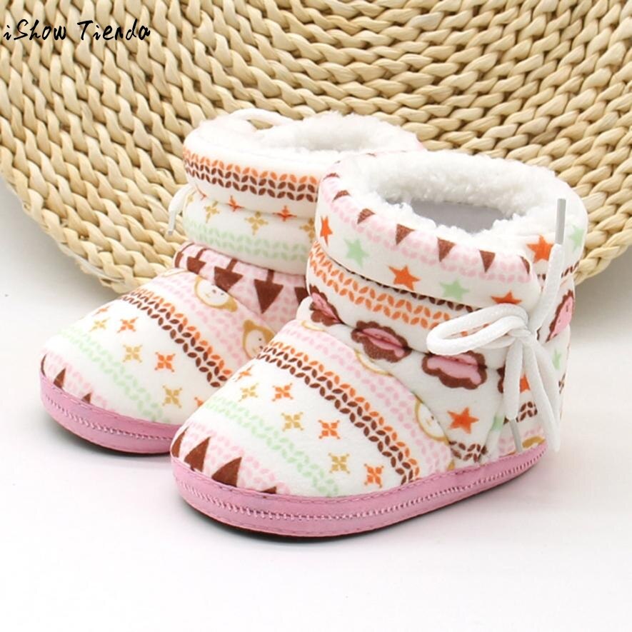 Baby Girl Shoes Geometric Printing Plus velvet Warm Bowknot Lacing Up Baby Boots Bebek Ayakkabi #1104