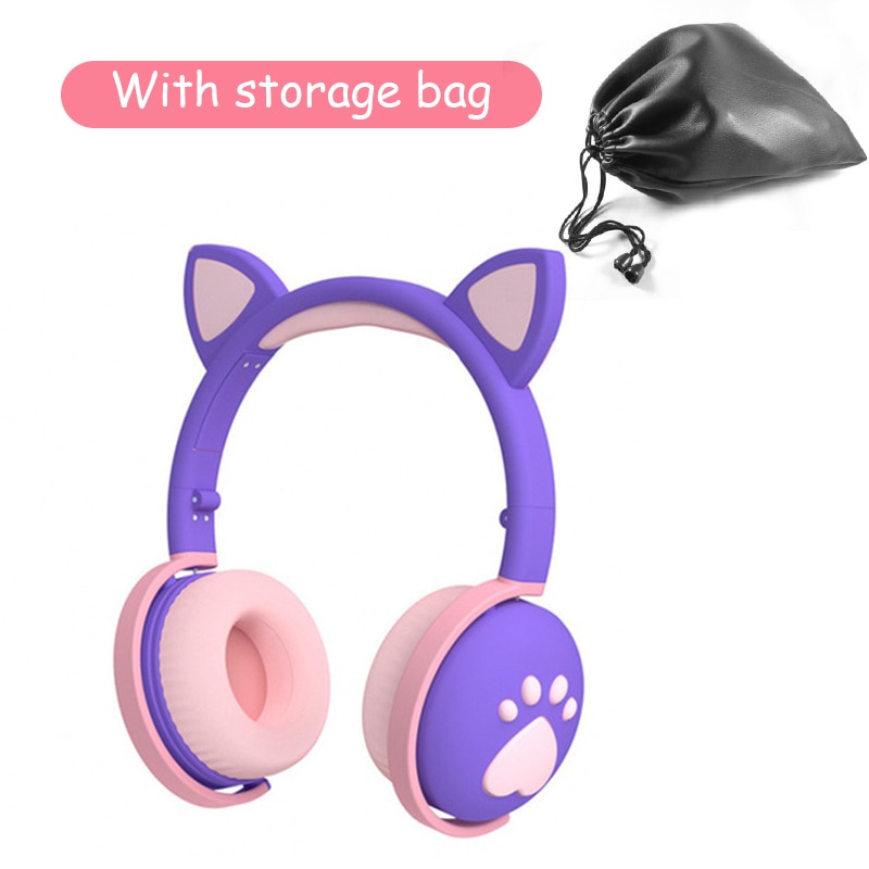 Draadloze headhand gamer roze kattenoor bluetooth 5.0 fone de ouvid schattige  ps4 telefoon pc met microfoon 3.5mm gaming telefoon  ps4 overear gamer: Paars roze