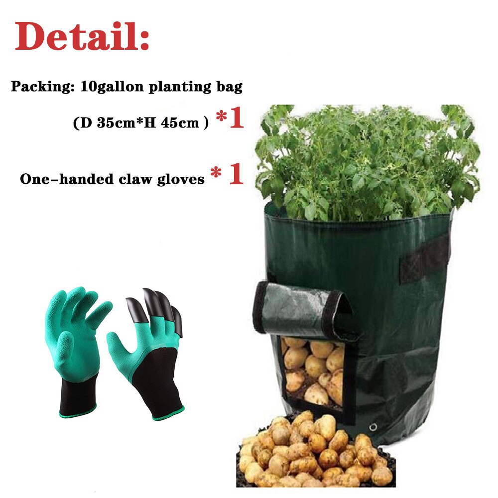 Bolsa contenedor de cultivo de patatas, maceta artesanal, bote de tomate trapo PE plantar verduras jardinería cultivo, bolsa de cultivo, suministros de jardín: 10gallon with gloves