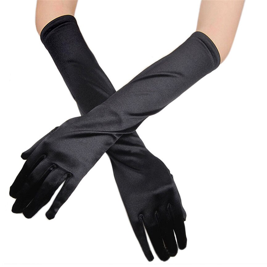 Womens Satin Long Gloves Opera Evening Party Prom Gloves Stretch Satin Evening Gloves Gloves Banquet: Black