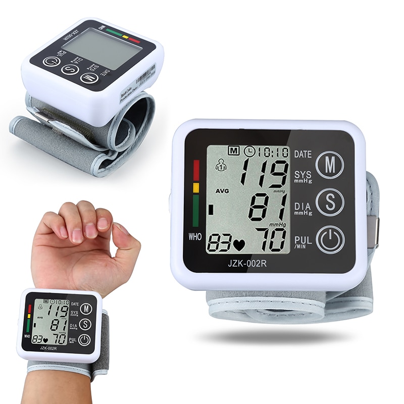 Muñeca Digital automática, Monitor de presión arterial para la parte superior del brazo, pulsómetro con icono de frecuencia cardíaca BP para ancianos