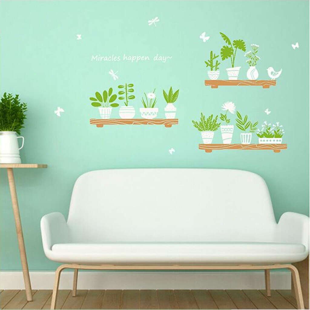 Window Stickers Small Fresh Plants Potted Plants Glass Door Cafe Decorative Wall Stickers Pastoral Style