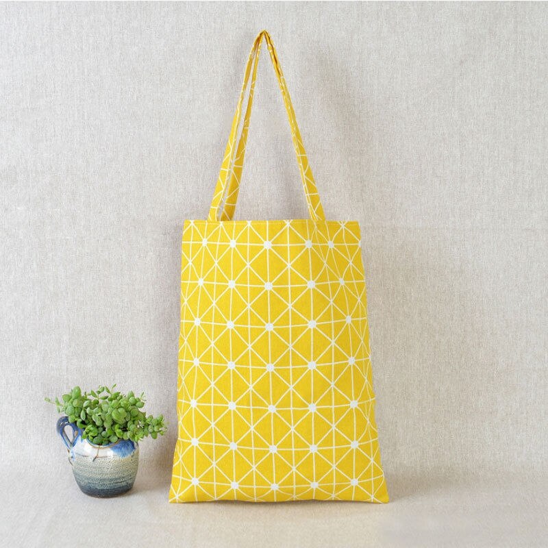 Newest Women Linen Cotton Eco Reusable Shopping Shoulder Bag Canvas Purse Pouch Tote Totes Handbags: Yellow