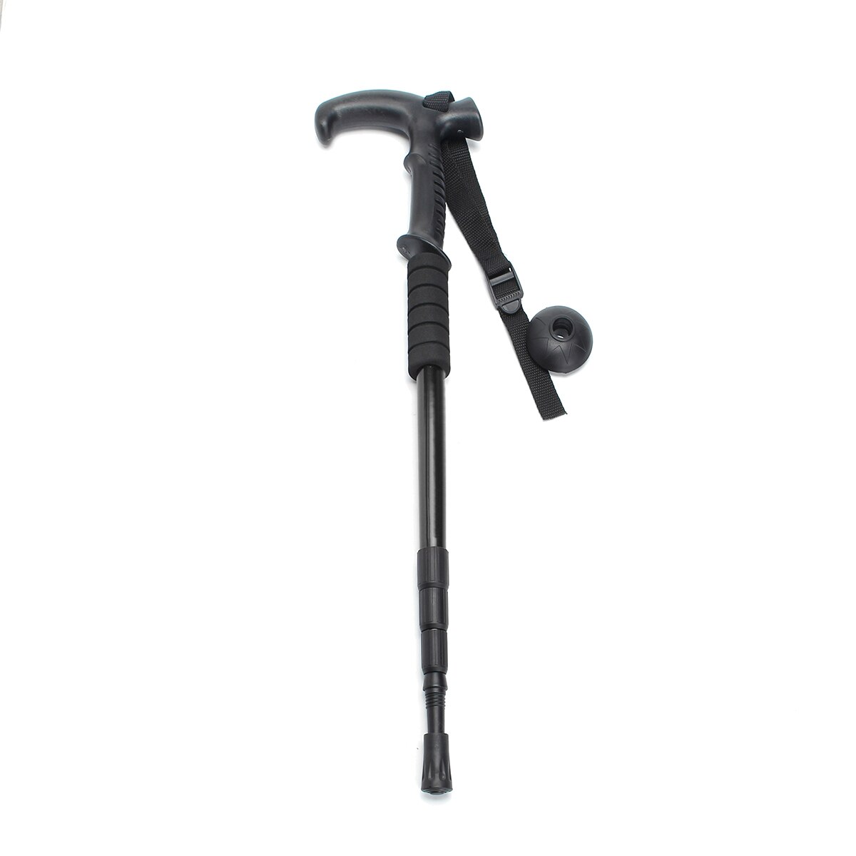 T-handle Walking Stick Telescopic Baton Hiking Trekking Poles Folding Cane Crutches Old Man Non Slip Rubber Cane: Black