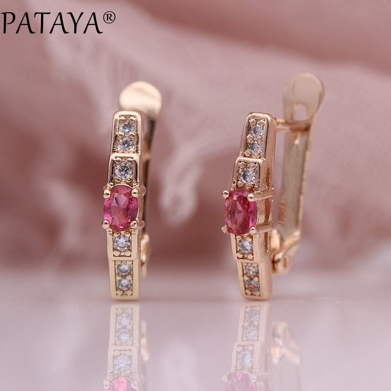 PATAYA Oval Green Earrings Women Wedding Cute Fine Jewelry 585 Rose Gold Multicolor Natural Zircon Dangle Earrings