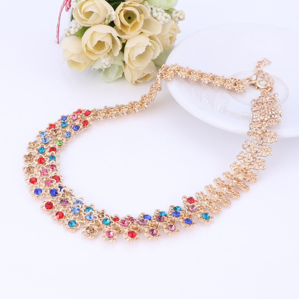 Conjuntos de joyería de disfraz africano, collar de de Color dorado, pendientes para mujer, accesorios de de cristal