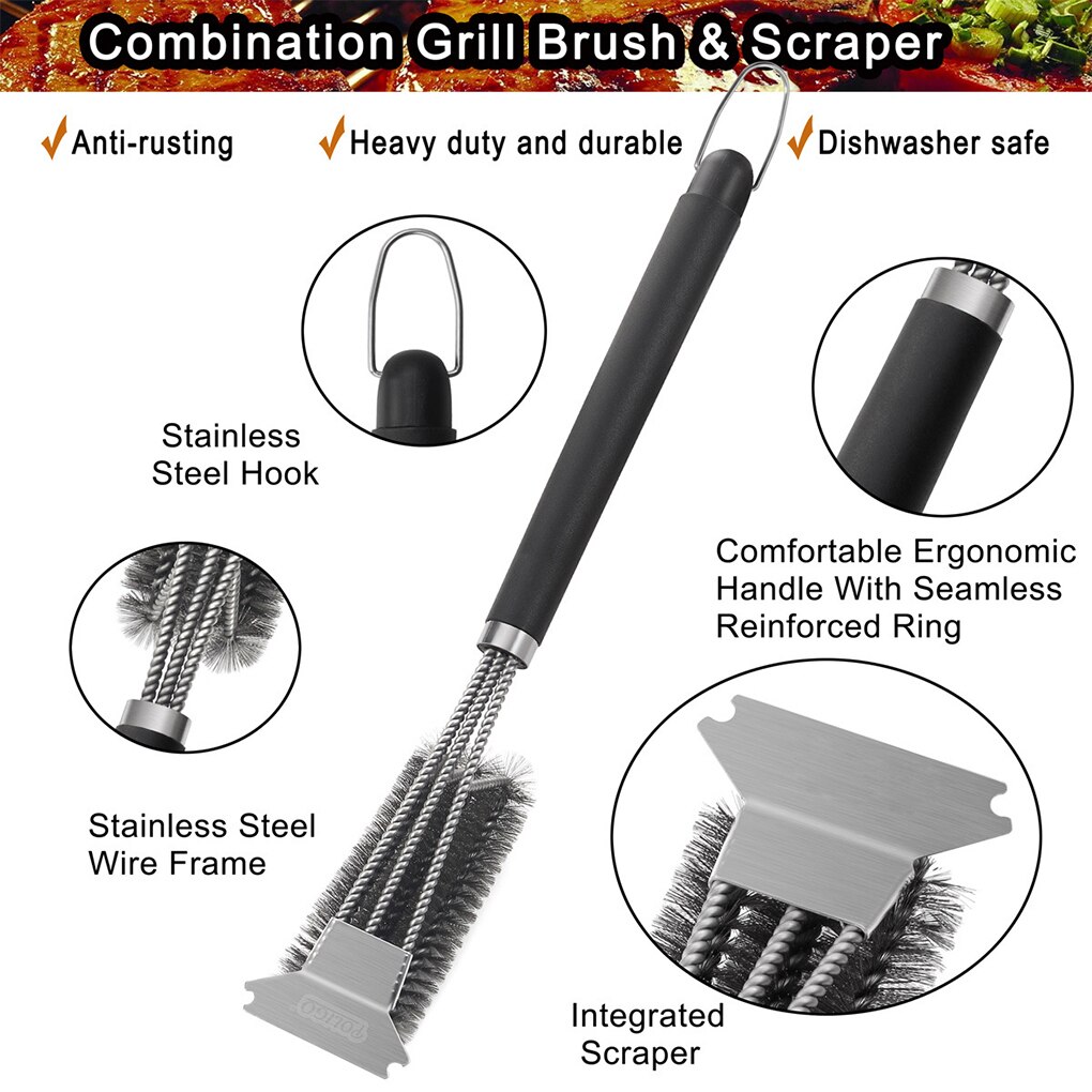 Grattoir à brosse de nettoyage de plaque de Barbecue à 3 têtes, grattoir en acier inoxydable, four à Grille, plateau à brosse métallique, d&#39;accessoires de Barbecue