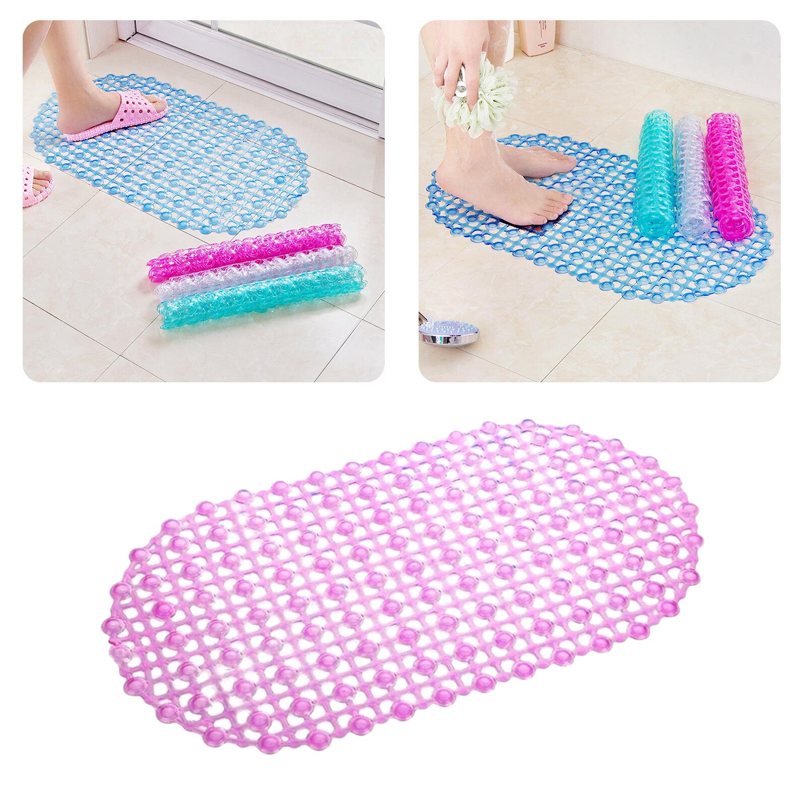 67X37Cm Mat Bad Badmat Pvc Kleine Bad Veiligheid Douche Antislip Badmatten Met Zuignap cups Floor Mat: Pink