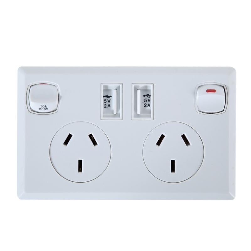 Double USB Australian AU Plug Wall Socket Home Power Point Supply Plate Wall Charger Adapter Charging Socket Power Outlet