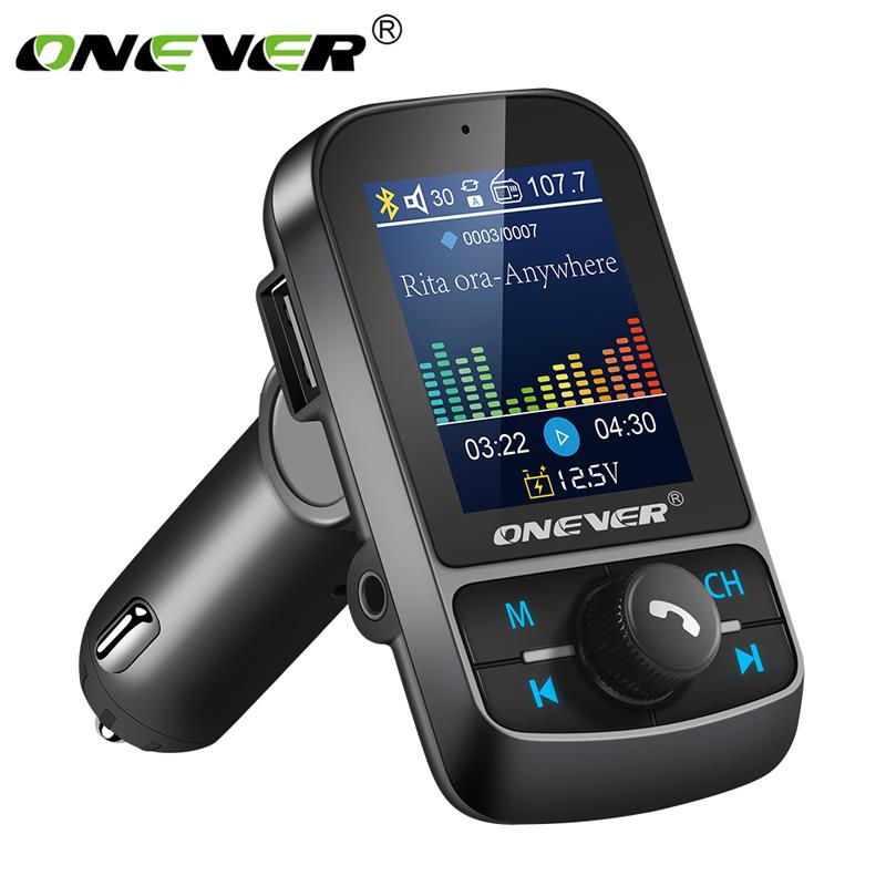 Onever Fm-zender 1.8 "Kleur Scherm AUX Modulator Bluetooth Draadloze MP3 Radio Adapter Auto Kit 5V 3.1A USB charger TF Card