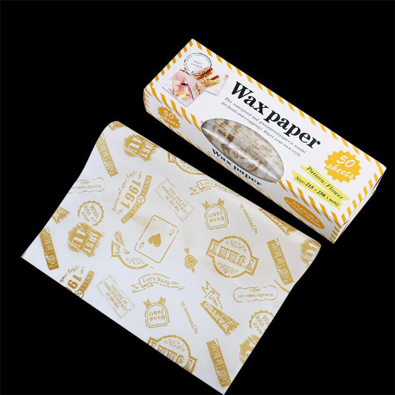 50Pcs/Lot Wax Paper Food Grade Grease Paper Food Wrappers Wrapping Paper For Bread Sandwich Burger Fries Oilpaper Baking Tools: stamp with box