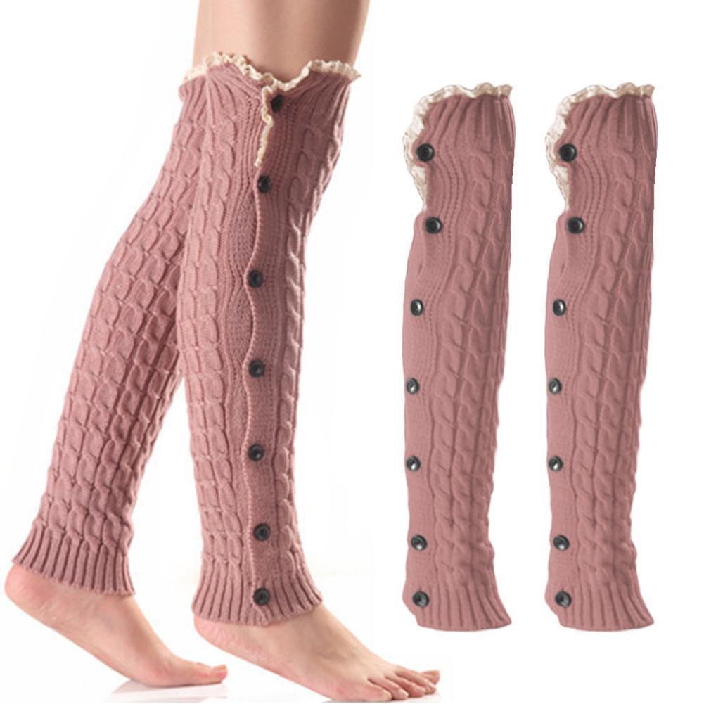 Mallas cálidas con botón de encaje para mujer, calentador de pies, cubiertas de botas, medias cálidas de punto para otoño e invierno, N2X6