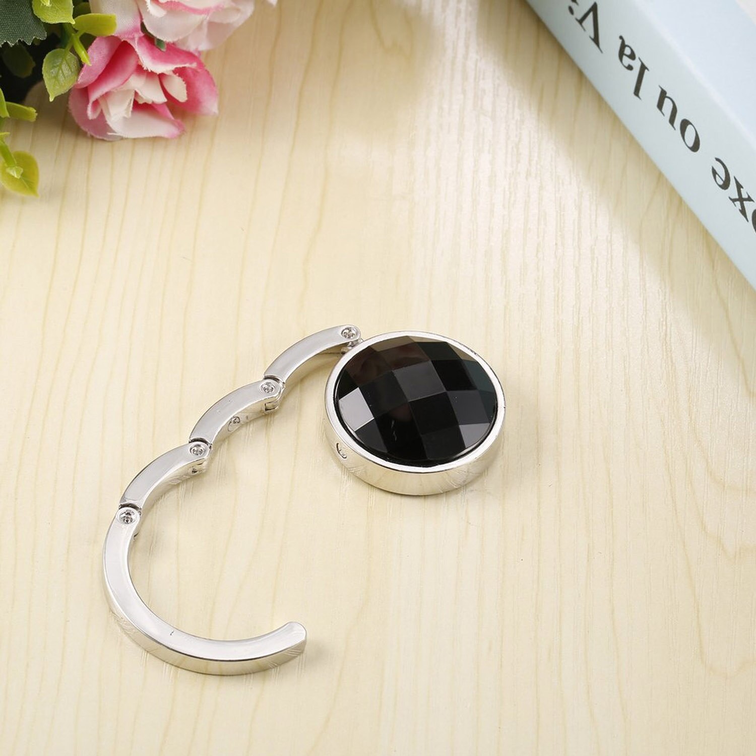 2pcs Portable Folding Round Crystal Alloy Purse Bag Handbag Holder Hook Desk Table Hanger Accessories For Office School Supplice